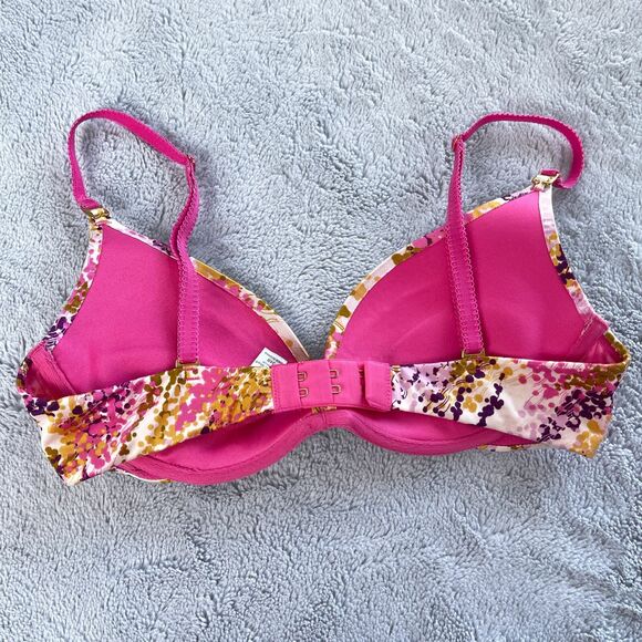 Victorias Secret The Miracle Push Up Bra Pink Purple Floral Underwire Womens 34B - Picture 2 of 5
